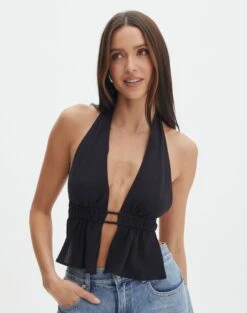Split Front Open Back Halter Top