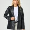 Faux Leather Blazer -Swoon Fashion alexis 80s blazer black front jw45878pu