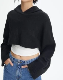 Hooded Cropped Knit -Swoon Fashion ally hooded crop black imageback kl90069rpol