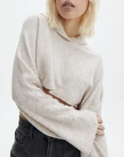 Hooded Cropped Knit -Swoon Fashion ally hooded crop neutral imageback kl90069rpol