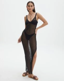 Cross Back Cut Out Knit Maxi Dress -Swoon Fashion anastasia glam dress black front kd127891knt 3