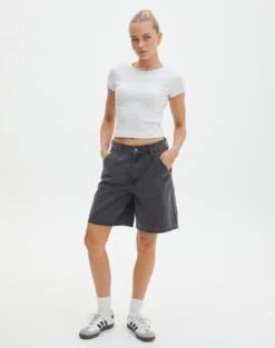 Ribbed Crew Neck Tee -Swoon Fashion angeles rib baby t shirt snow marle full ts119559ocot