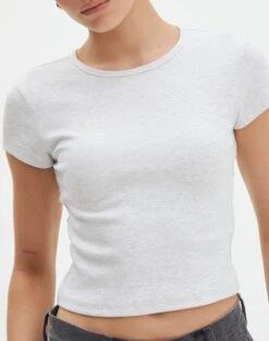 Ribbed Crew Neck Tee -Swoon Fashion angeles rib baby t shirt snow marle imageback ts119559ocot