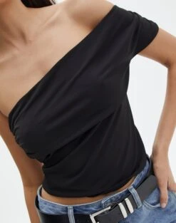 One Shoulder Asymmetric Top -Swoon Fashion arabella assymetric top black imageback tv131045pln