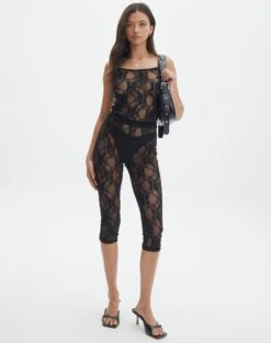 Stitch Detail Faux Leather Pant -Swoon Fashion asta lace pant black front pw131058lac