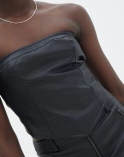 Faux Leather Tie Back Scarf Top -Swoon Fashion ava apron strapless top black imageback bv111472pu