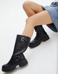 Cotton High Neck Maxi Dress -Swoon Fashion barney biker boot black front sh114525pu 5