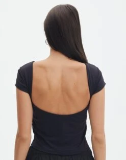 Supersoft Backless Short Sleeve Top -Swoon Fashion bayley backless top black back ts73693pch