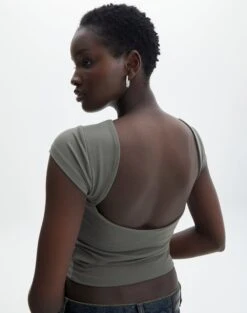 Supersoft Backless Short Sleeve Top -Swoon Fashion bayley backless top cypress back ts73693pch