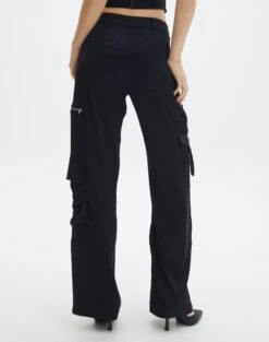 Satin Zip Pocket Cargo Pants 25 Satin Zip Pocket Cargo Pants -Swoon Fashion bella satin cargo pants black back pw106522sat