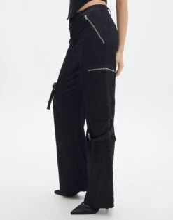 Satin Zip Pocket Cargo Pants 24 Satin Zip Pocket Cargo Pants -Swoon Fashion bella satin cargo pants black detail pw106522sat