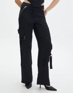 Satin Zip Pocket Cargo Pants 23 Satin Zip Pocket Cargo Pants -Swoon Fashion bella satin cargo pants black full pw106522sat