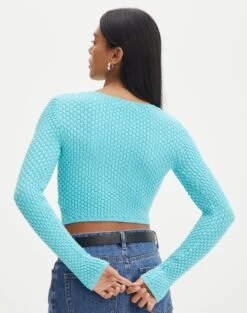 Bubble Stitch Long Sleeve Button Up Top -Swoon Fashion bobby bubble stitch cardi aqua siren back kc106197knt