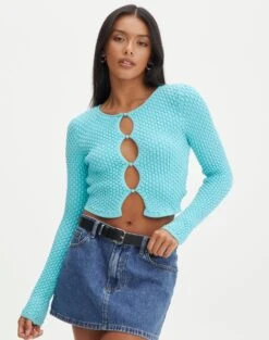 Bubble Stitch Long Sleeve Button Up Top -Swoon Fashion bobby bubble stitch cardi aqua siren front kc106197knt