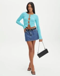 Bubble Stitch Long Sleeve Button Up Top -Swoon Fashion bobby bubble stitch cardi aqua siren full kc106197knt