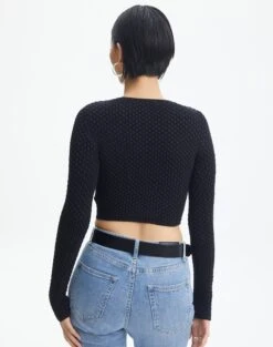 Bubble Stitch Long Sleeve Button Up Top -Swoon Fashion bobby bubble stitch cardi black back kc106197knt