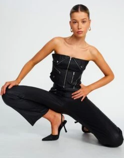 Faux Leather Pleated Mini Skirt -Swoon Fashion bonnie biker corset black front bv101361pu 1