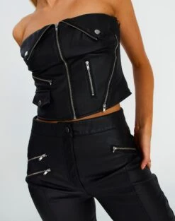 Faux Leather Biker Zip Corset -Swoon Fashion bonnie biker corset black imageback bv101361pu