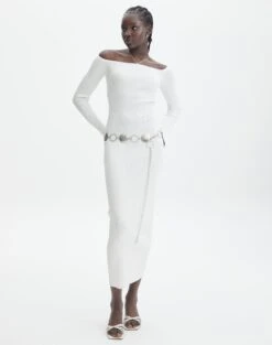 Ribbed Off Shoulder Long Sleeve Maxi Dress -Swoon Fashion boston bardot knit dress milk full kd109828rib