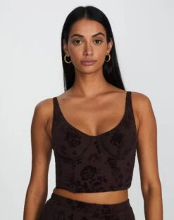 Printed Mesh Crop Corset Top -Swoon Fashion brooklyn burnout bralette soy blooms front ut109844sbl 2