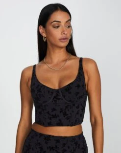 Printed Mesh Crop Corset Top -Swoon Fashion brooklyn burnout bralette vine burnout front ut109844vbo 2