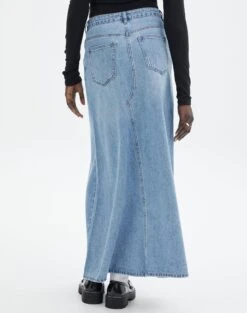 Front Split Denim Maxi Skirt -Swoon Fashion california split front denim maxi skirt riley vintage wash back sl117834dnm