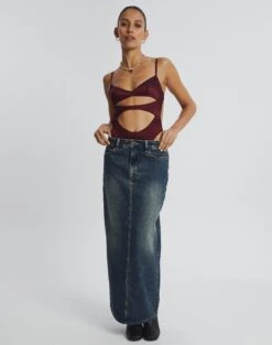 Cut Out Satin Bodysuit -Swoon Fashion cartia cut out bodysuit cherry oh full tb106803sat