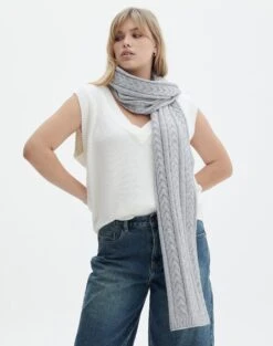 Wrap Tie Long Sleeve Knit Top -Swoon Fashion charlie cable knit scarf pale grey marle front sc84231knt