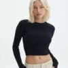 Long Sleeve Ribbed Knit Top 2 Long Sleeve Ribbed Knit Top -Swoon Fashion chutney crew neck black front kl79026vn 3