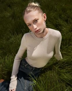 Long Sleeve Ribbed Knit Top -Swoon Fashion chutney crew neck what the shell front kl79026vn 2