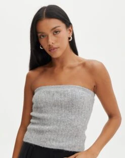 Button Up Crop Cardigan -Swoon Fashion co ally knit boobtube grey marle front kv90379rknt