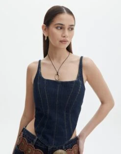 Linen Tailored Vest -Swoon Fashion co arizona denim corset last rodeo indigo front bv102322rdnm 2