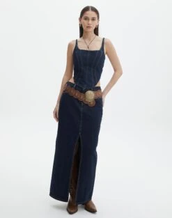 Tie Back Denim Square Neck Corset Bustier -Swoon Fashion co arizona denim corset last rodeo indigo full bv102322rdnm