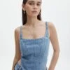 Tie Back Denim Square Neck Corset Bustier -Swoon Fashion co arizona denim corset riley vintage wash front bv102322rdnm 2