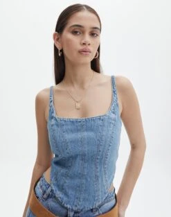 Denim Panelled Strapless Corset -Swoon Fashion co arizona denim corset riley vintage wash front bv102322rdnm 3