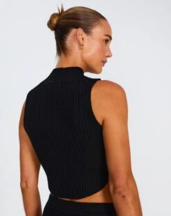 High Neck Curve Hem Knit Tank Top -Swoon Fashion co astor knit black back kv109477knt