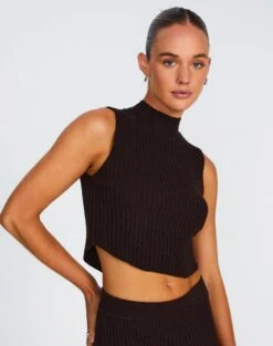 High Neck Curve Hem Knit Tank Top -Swoon Fashion co astor knit its soy cute front kv109477knt