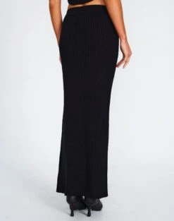 Ribbed Knit Maxi Skirt -Swoon Fashion co astor textured knit midi skirt black back sl109352knt