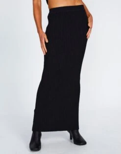 Ribbed Knit Maxi Skirt -Swoon Fashion co astor textured knit midi skirt black full sl109352knt
