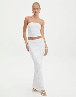 Strapless Textured Bandeau -Swoon Fashion co ceejay textured maxi skirt white front sl105516tex 2