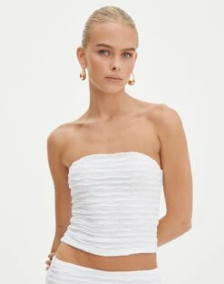 Strapless Textured Bandeau -Swoon Fashion co ceejay textured top white front tv121132tex 1