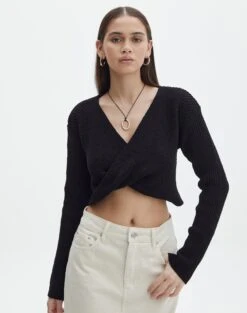 Twist Front Long Sleeve Knit Top