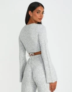 Wrap Tie Long Sleeve Knit Top -Swoon Fashion co cici tie front knit pale grey marle back kc95390rrec