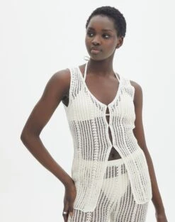 Sheer Crochet Pants -Swoon Fashion co coral front split top milk front kv130310cro