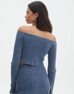 Off Shoulder Long Sleeve Top -Swoon Fashion co gigi off shoulder top washed denim back tl127028ribw