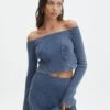 Off Shoulder Long Sleeve Top -Swoon Fashion co gigi off shoulder top washed denim front tl127028ribw