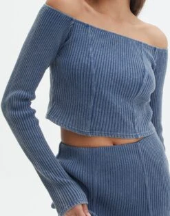 Off Shoulder Long Sleeve Top -Swoon Fashion co gigi off shoulder top washed denim imageback tl127028ribw
