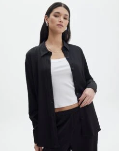 Lace Up Detailed Corset Top -Swoon Fashion co gloria textured shirt black front bl127680tex 2