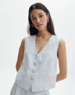 Linen Tailored Vest -Swoon Fashion co harley linen vest icecapmilk detail bv128737tcd