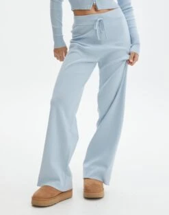 High Rise Wide Leg Knit Pant -Swoon Fashion co harriet wide leg knit pants blue bubble full pw53795knt